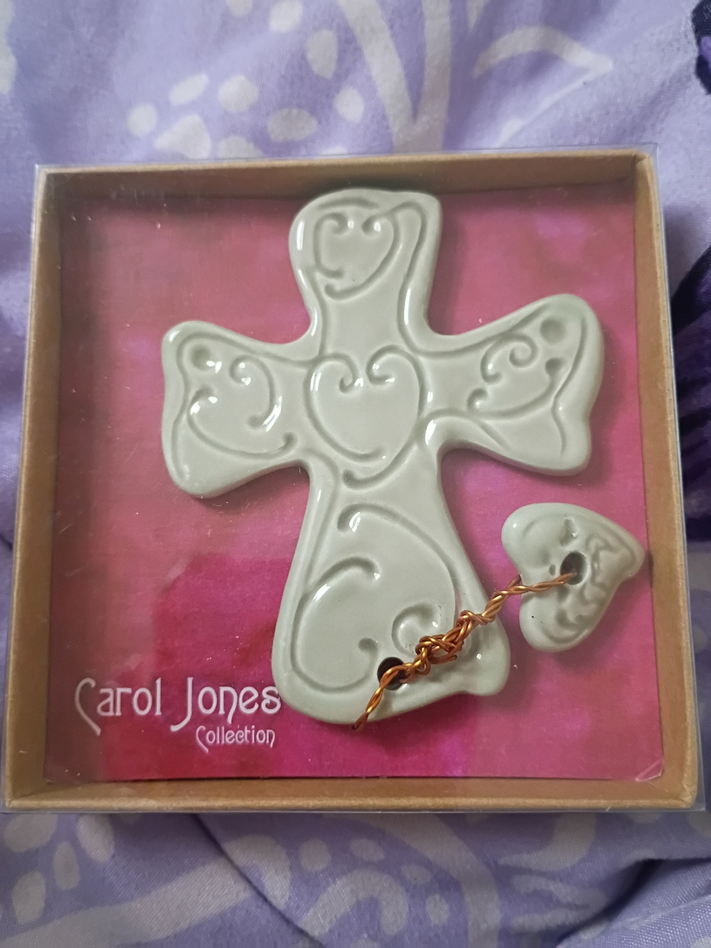 Early 2000s Carol Jones Pottery Cross Magnet